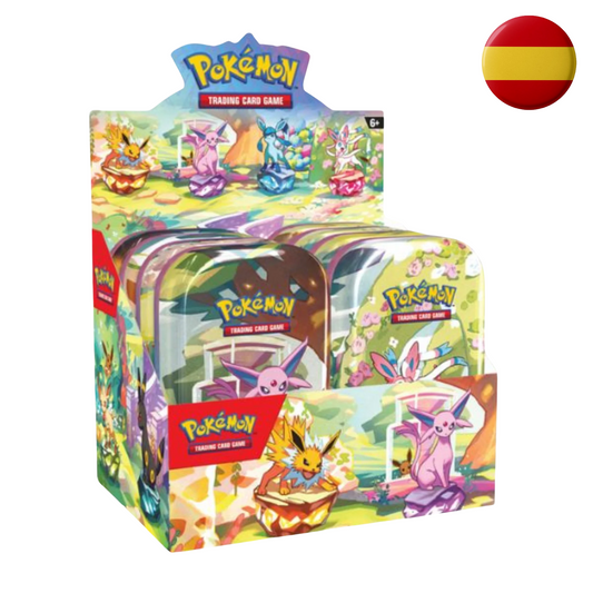 Display 8 Mini Latas Evoluciones Prismáticas en Español